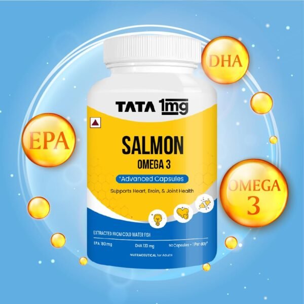 TATA 1mg Salmon Omega 3 Fish Oil Capsules 1000mg | Advanced Fish Oil supplement with 180mg EPA & 120mg DHA | High absorption Omega 3 for Heart, Brain & Joints | Helps manage cholesterol | Pack of 90 - Image 7