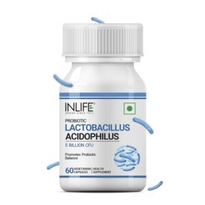 INLIFE Probiotic Lactobacillus Acidophilus 5 billion CFU | Gut Health Supplement for Men Women | Digestive Health, Immunity Booster | Promotes Probiotic Balance – 60 Veg Capsules (Pack of 1, 60)