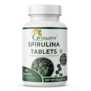 Grenera Spirulina Superfood Tablets 120 nos (1000 mg Per Serving), Supports Weight Management, Energy, Immunity & Detox