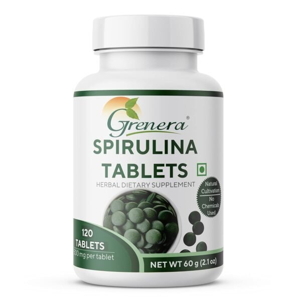 Grenera Spirulina Superfood Tablets 120 nos (1000 mg Per Serving), Supports Weight Management, Energy, Immunity & Detox