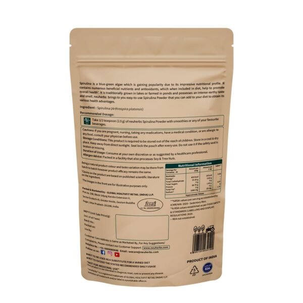 Neuherbs Spirulina Powder (100g, Pack of 1) | For Men & Women | Natural Superfood | Rich in Protein, Vitamins & Minerals | Boost Energy & Immunity - Image 4
