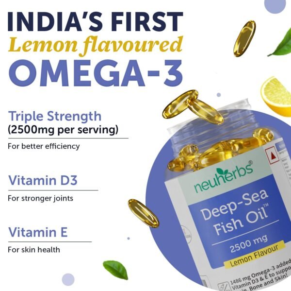 Neuherbs Deep Sea Omega 3 Fish Oil - Omega 3 Supplement Triple Strength 2500 Mg, 60 Softgel for Men and Women, Fish Oil softgels With No Fishy Burps with Lemon Flavour - Image 5