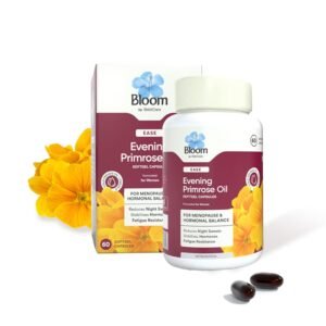 Bloom Evening Primrose Oil Softgel Capsules | 60 Softgel Capsules (Pack of 1) | For Menopause-related Night Sweats & Sleep Quality | Enriched with Omega-6 & Cold-Pressed Primrose Oil