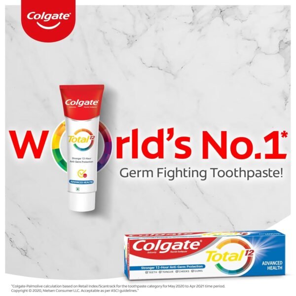 Colgate Total 120 gm + 120 gm (240 gm) Advanced Health Antibacterial Toothpaste, Combo Pack, Whole Mouth Health, Stronger 12-Hour Anti-Germ Protection, World's No. 1* Germ-fighting Toothpaste - Image 7