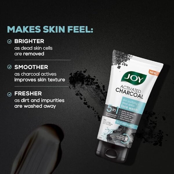 Joy Activated Charcoal Face Wash for Oily Skin 150ml x 2 | Controls Oil & Removes Dirt & Blackheads | Fights Pollution, Reduces Acne & Pimples For a Clearer & Smoother Skin - Image 4