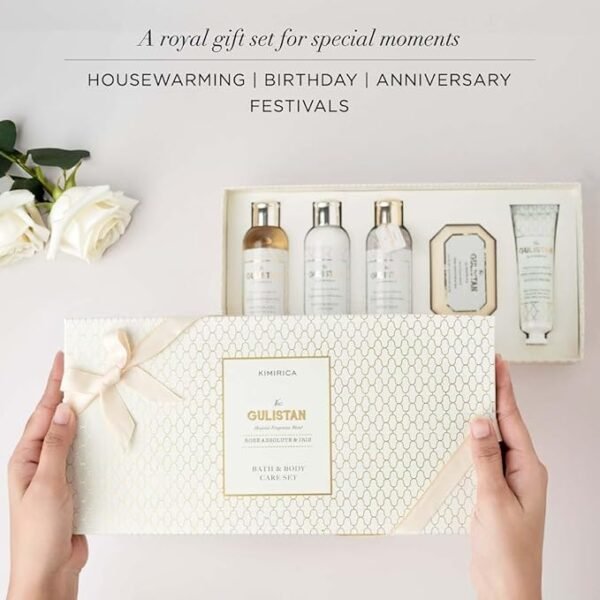 Kimirica The Royal Gulistan Luxury Gift Set for Women & Men| Pampering Kit for Anniversary, Birthdays & All Special Occasions | Majestic fragrance of Rose | 5 Piece Gift Set | 100% Vegan - Image 4